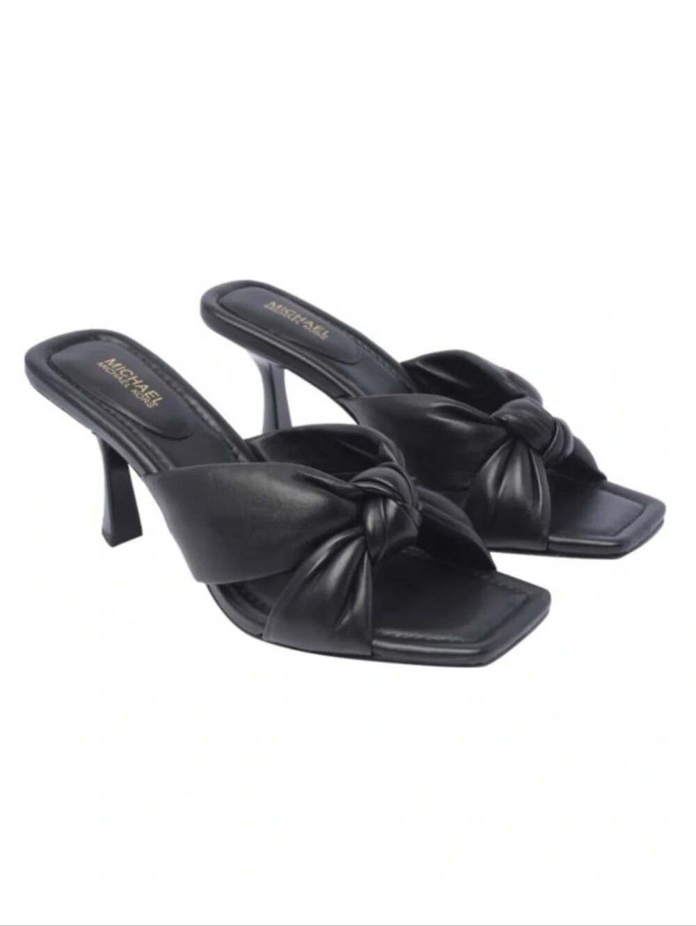 MICHAEL Michael Kors Black Knotted Square-Toe Mule Heels